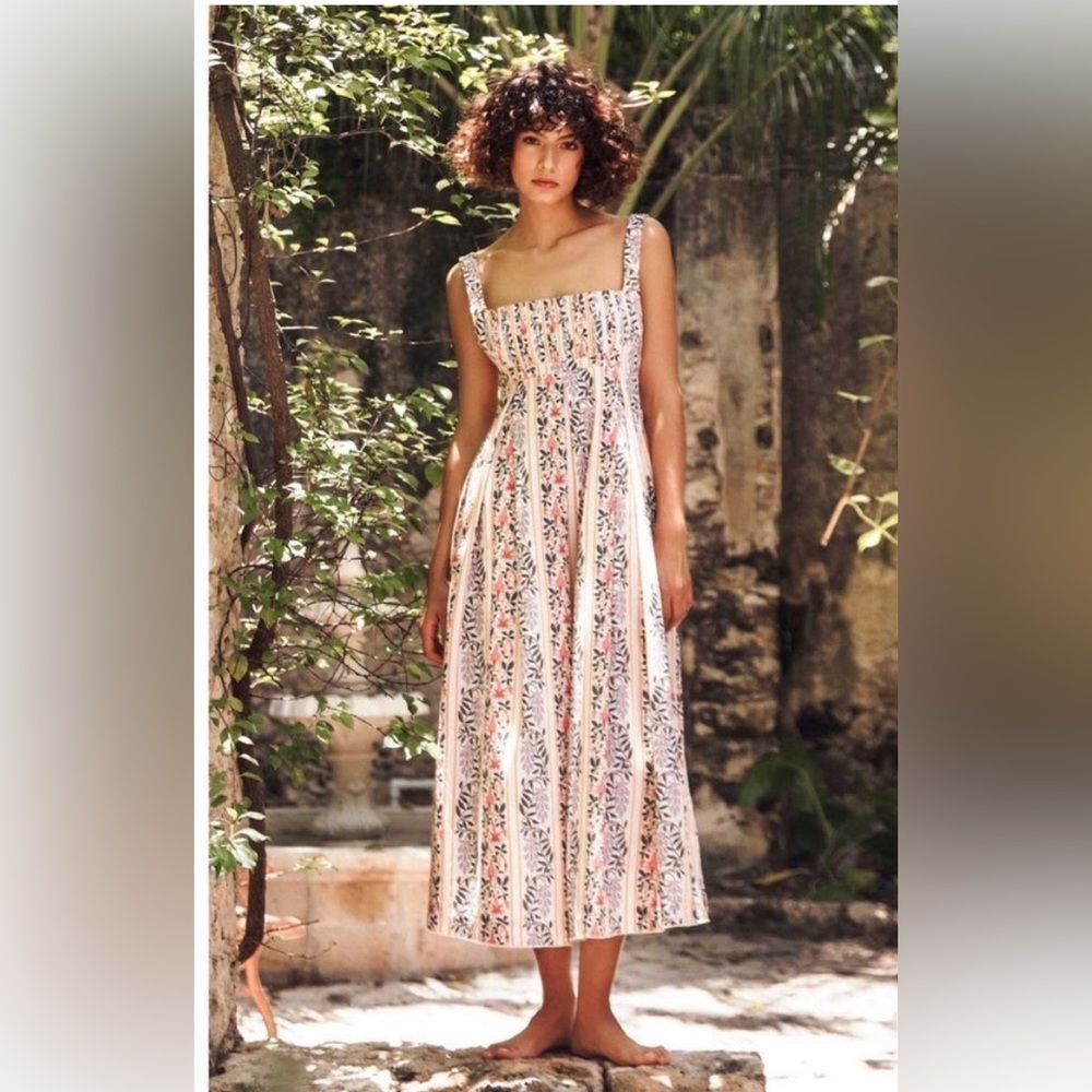 Agua by Agua Bendita Hortensia Pleated Floral Cotton Dress